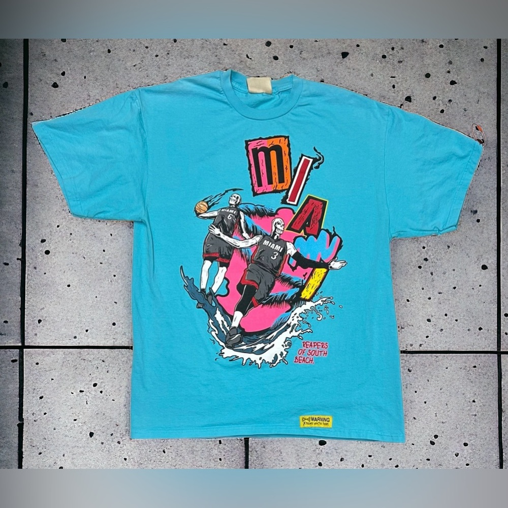 NEW Miami Heat Brand X T Shirt Sz XL Light Blue Skull Tee Reapers Of South Beach